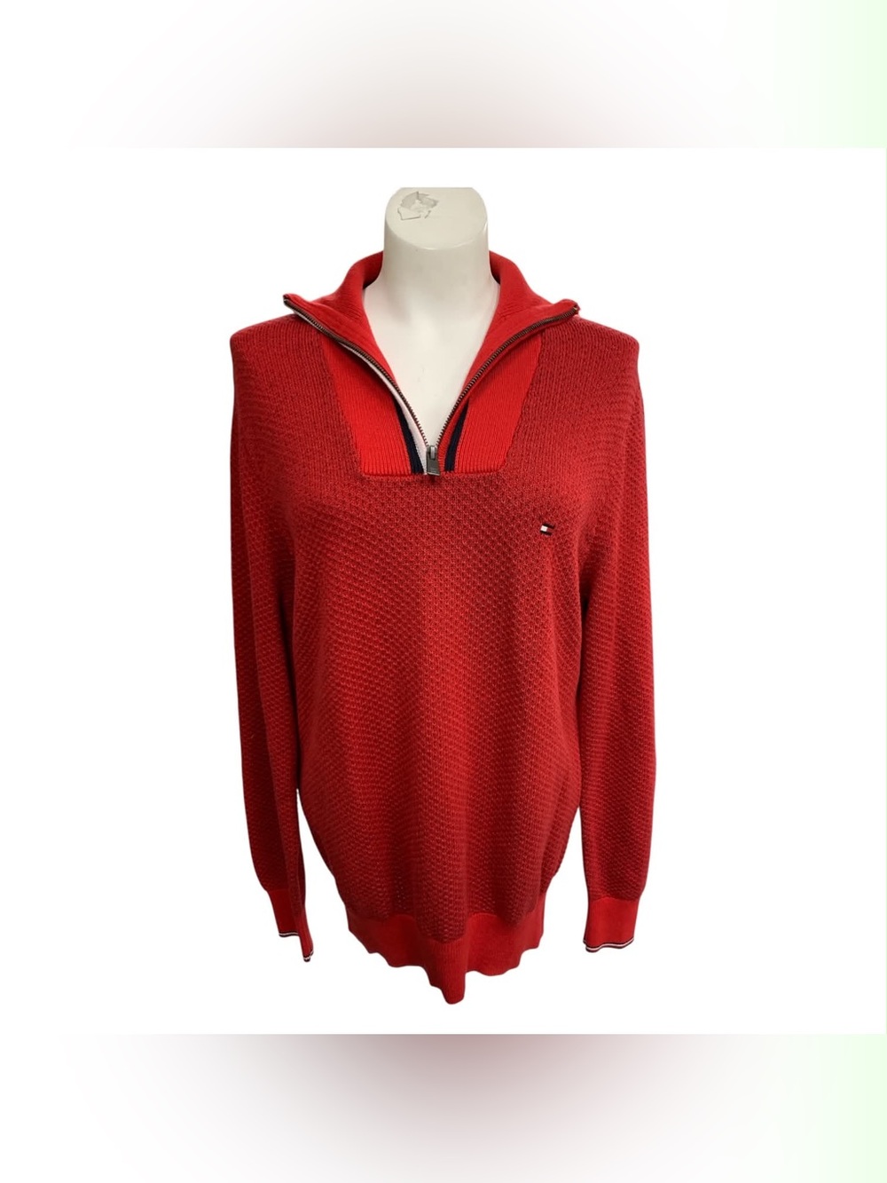 Tommy Hilfiger Red Half-Zip Texture Knit Pullover Size M